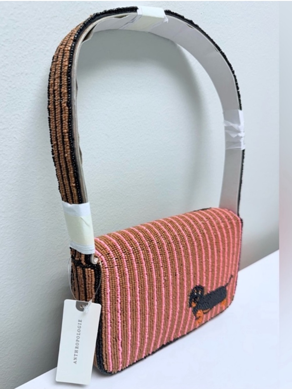 New! Fiona Dachshund Beaded Bag by Anthropologie, Brown, Pink, & Black - Picture 6 of 6